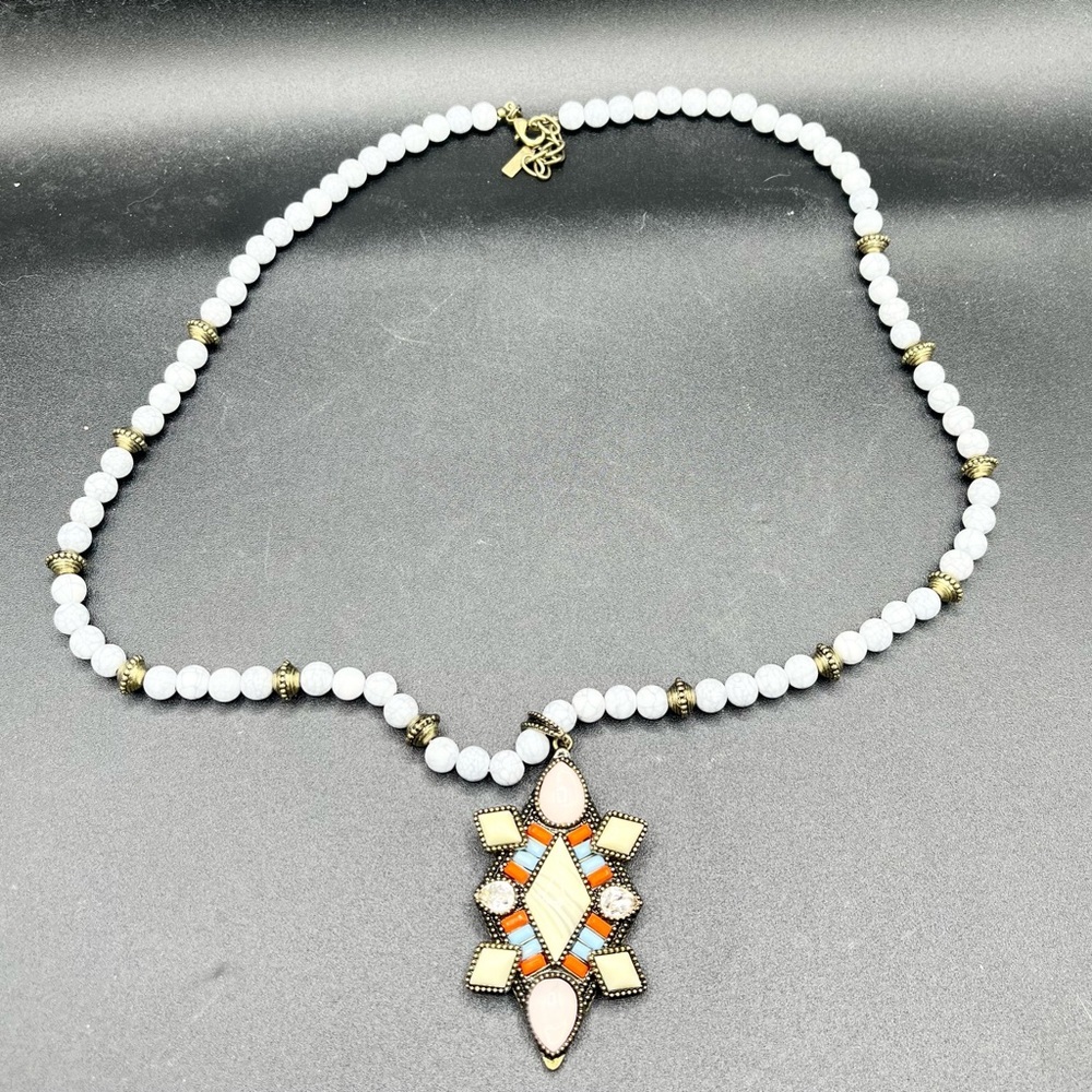 Sugarfix Fashion Long Bead Statement Pendant Geometric Boho Necklace Great Cond.